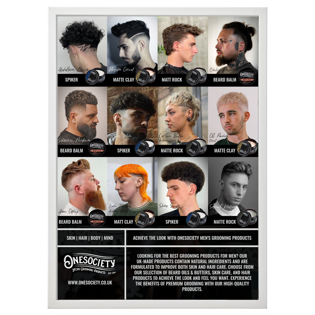 One Society Style Guide Poster | Onesociety Barber Hair Style Poster in white