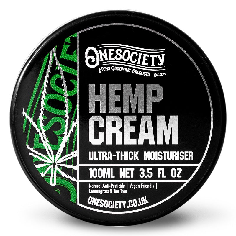 Barbershop skin care product hemp cream made by one society