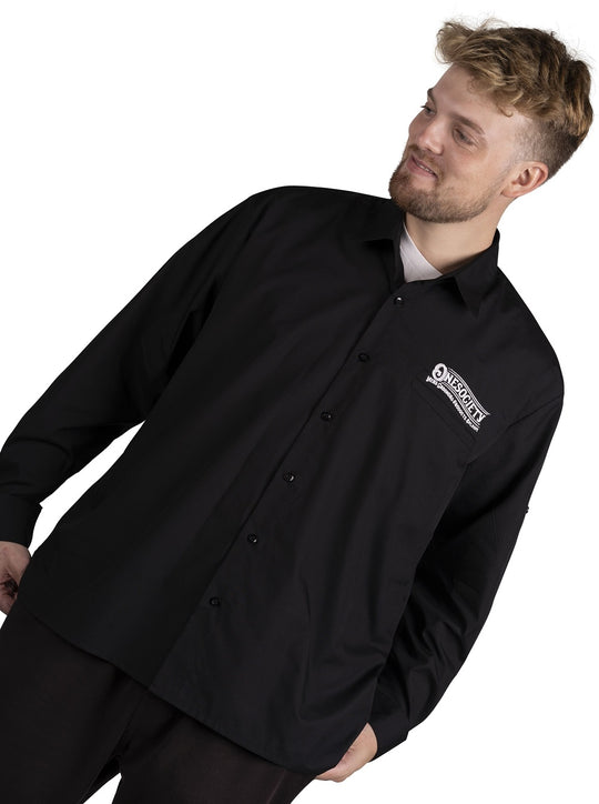 The lightweight premium work shirt is a popular selection for barbers and tattooists who need to have their sleeves rolled up and fastened securely, Made in the UK. Premium wholesale products.
